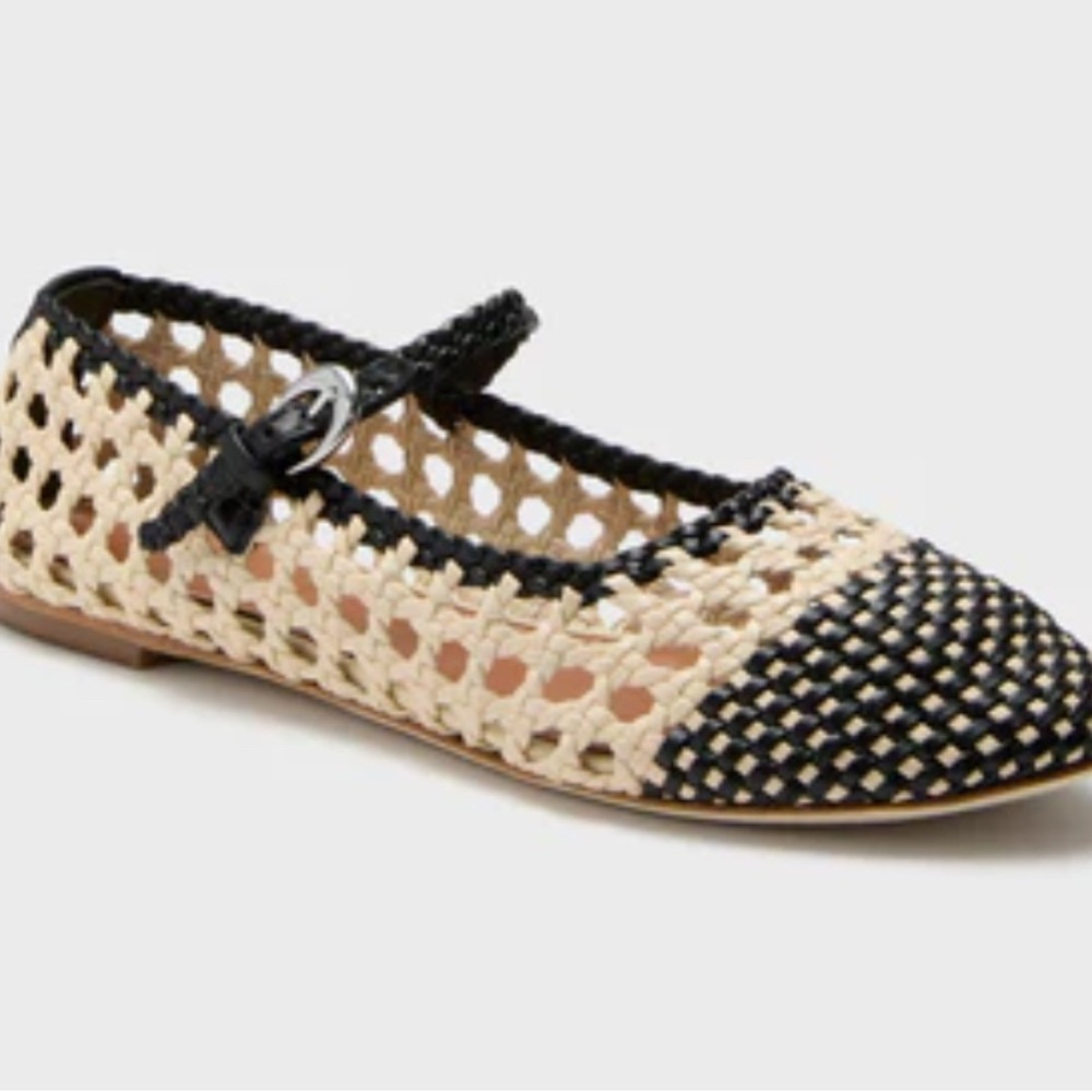 STAUD Beige and Black Woven Nell Mary Jane Sandals New In Box